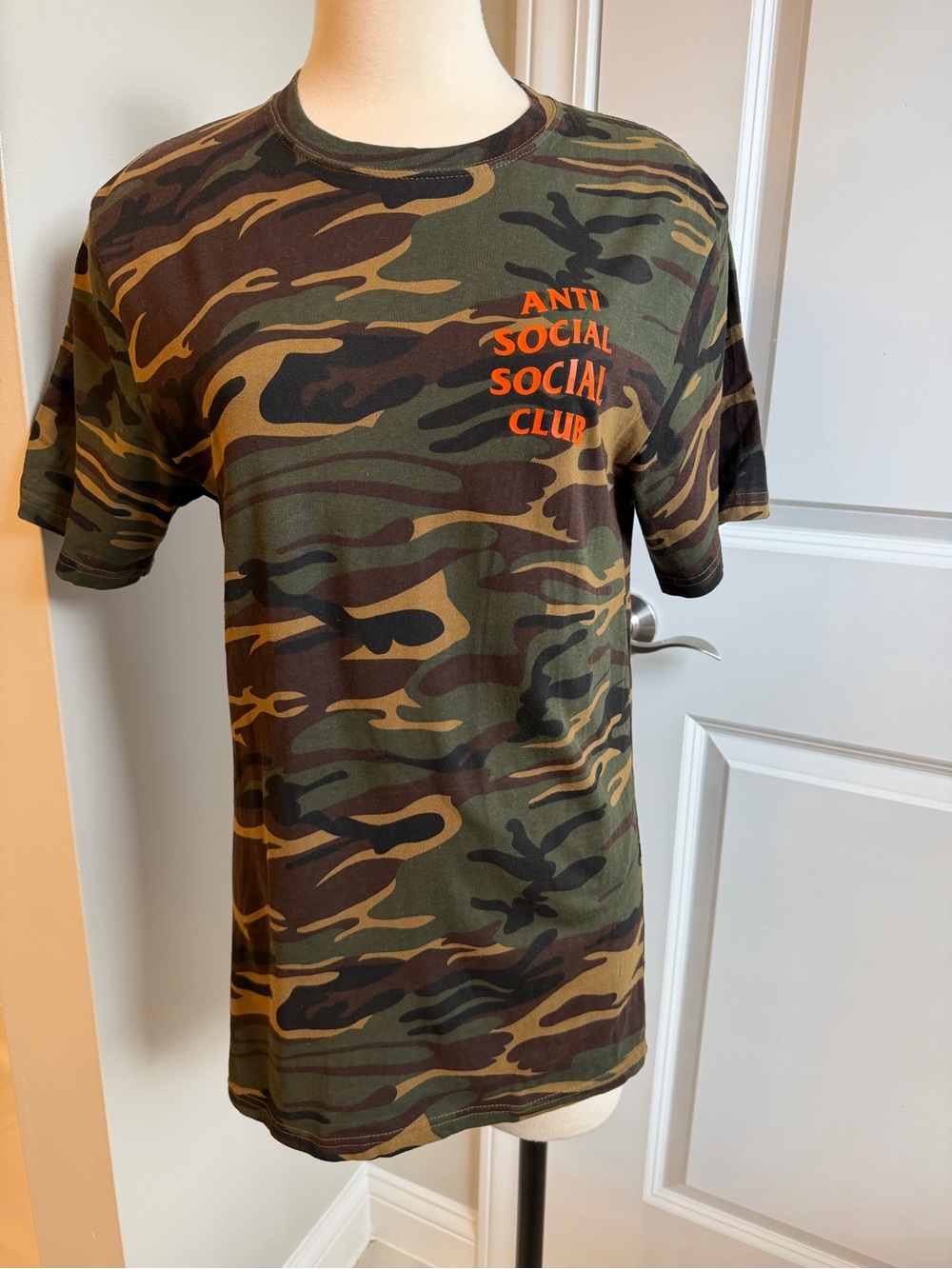 Anti Social Social Club Camo Short Sleeve Tee - Green with Orange Logo